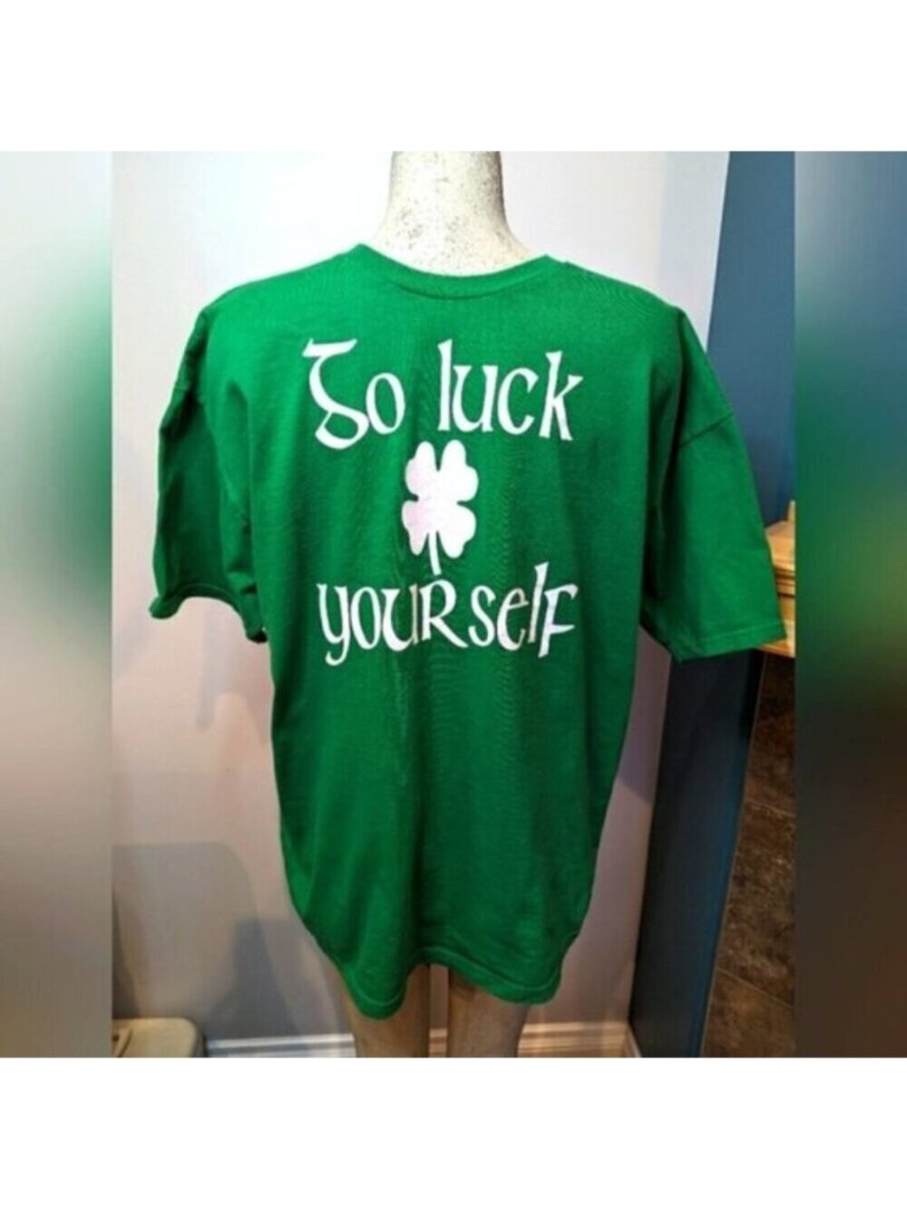 Go Luck Yourself t shirt custom made. Green Unisex Tee. New- size XL